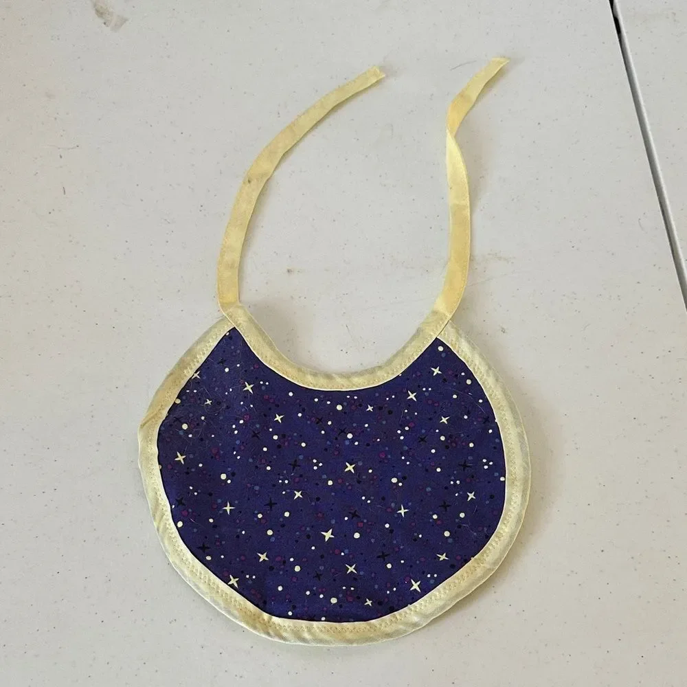 Starry Night Theme Handmade Baby Bib with Yellow Trim